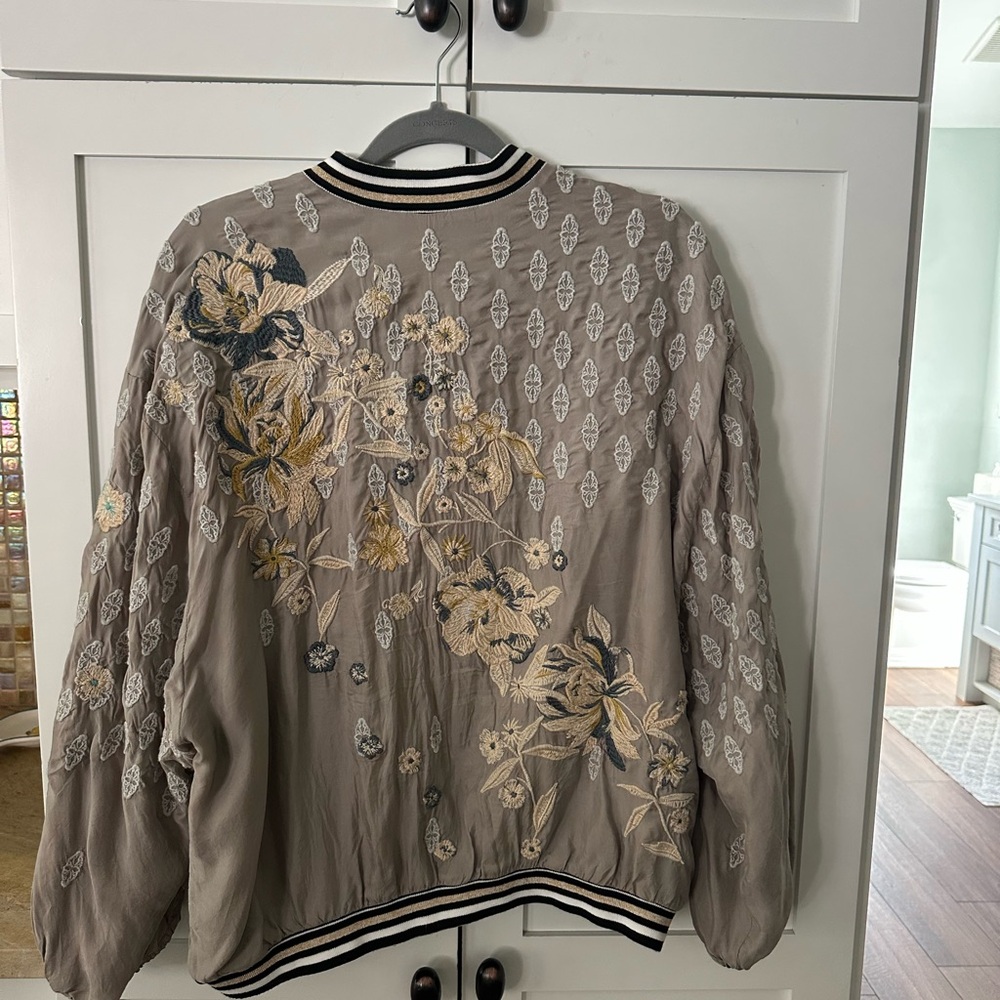 Johnny Was Gray Floral Embroidered Bomber Jacket - Picture 2 of 5